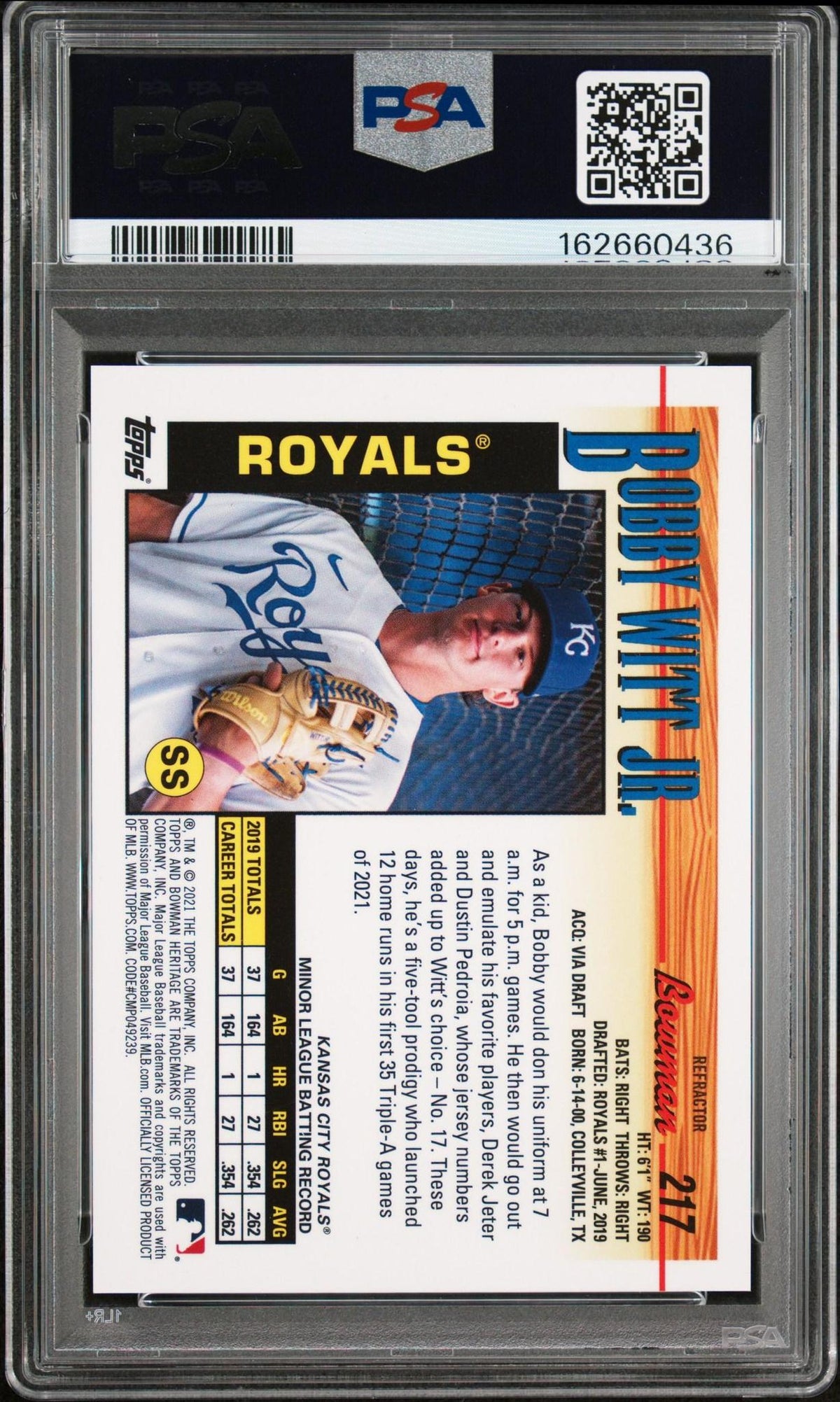 2021 BOWMAN HERITAGE 217 BOBBY WITT JR. CHROME-REFRACTOR PSA 10