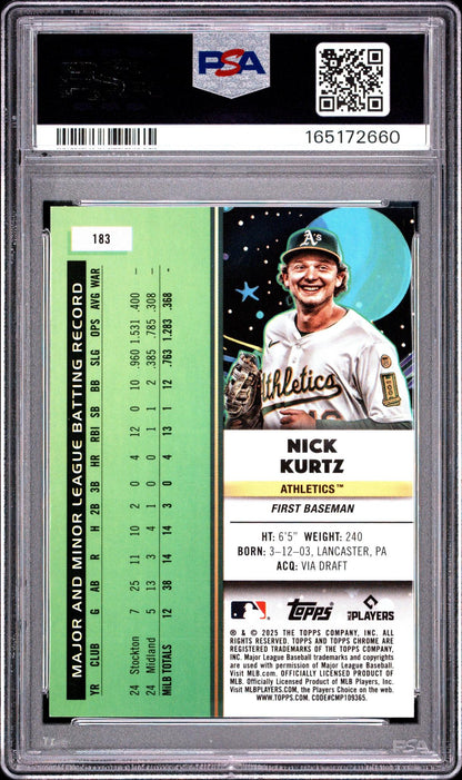 2025 TOPPS COSMIC CHROME 183 NICK KURTZ NUCLEUS PSA 10