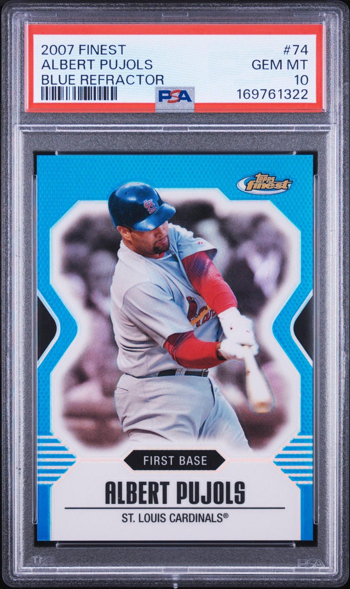 2007 FINEST 74 ALBERT PUJOLS BLUE REFRACTOR PSA 10
