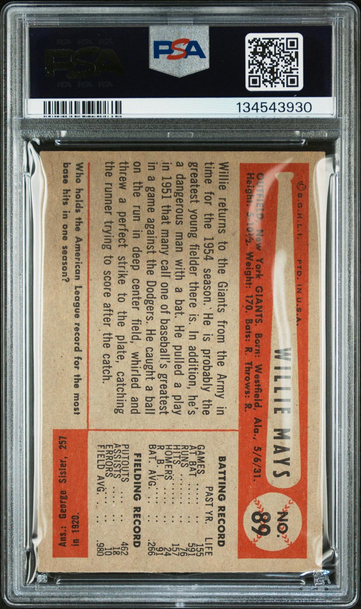 1954 Bowman Willie Mays #89 PSA 4