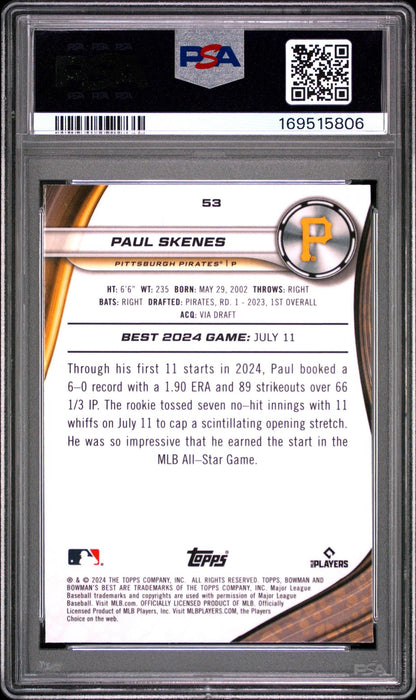 2024 BOWMAN'S BEST 53 PAUL SKENES AQUA LAVA PSA 10
