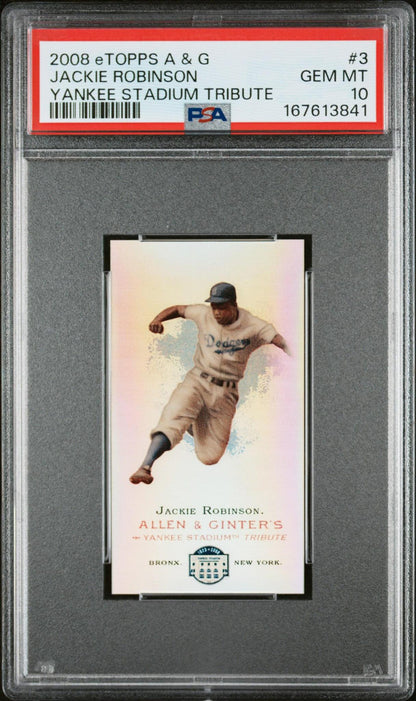 2008 Etopps Allen & Ginter Yankee Stadium Tribute 3 Jackie Robinson PSA 10