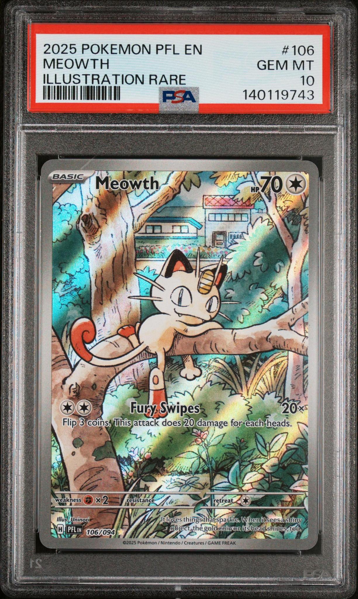 2025 Pokemon PFL Meowth #106 Illustration Rare PSA 10