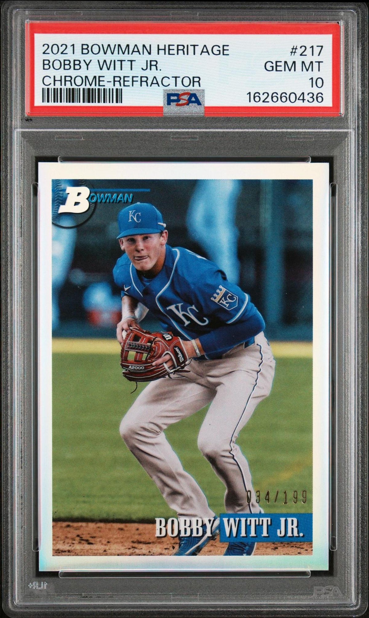 2021 BOWMAN HERITAGE 217 BOBBY WITT JR. CHROME-REFRACTOR PSA 10