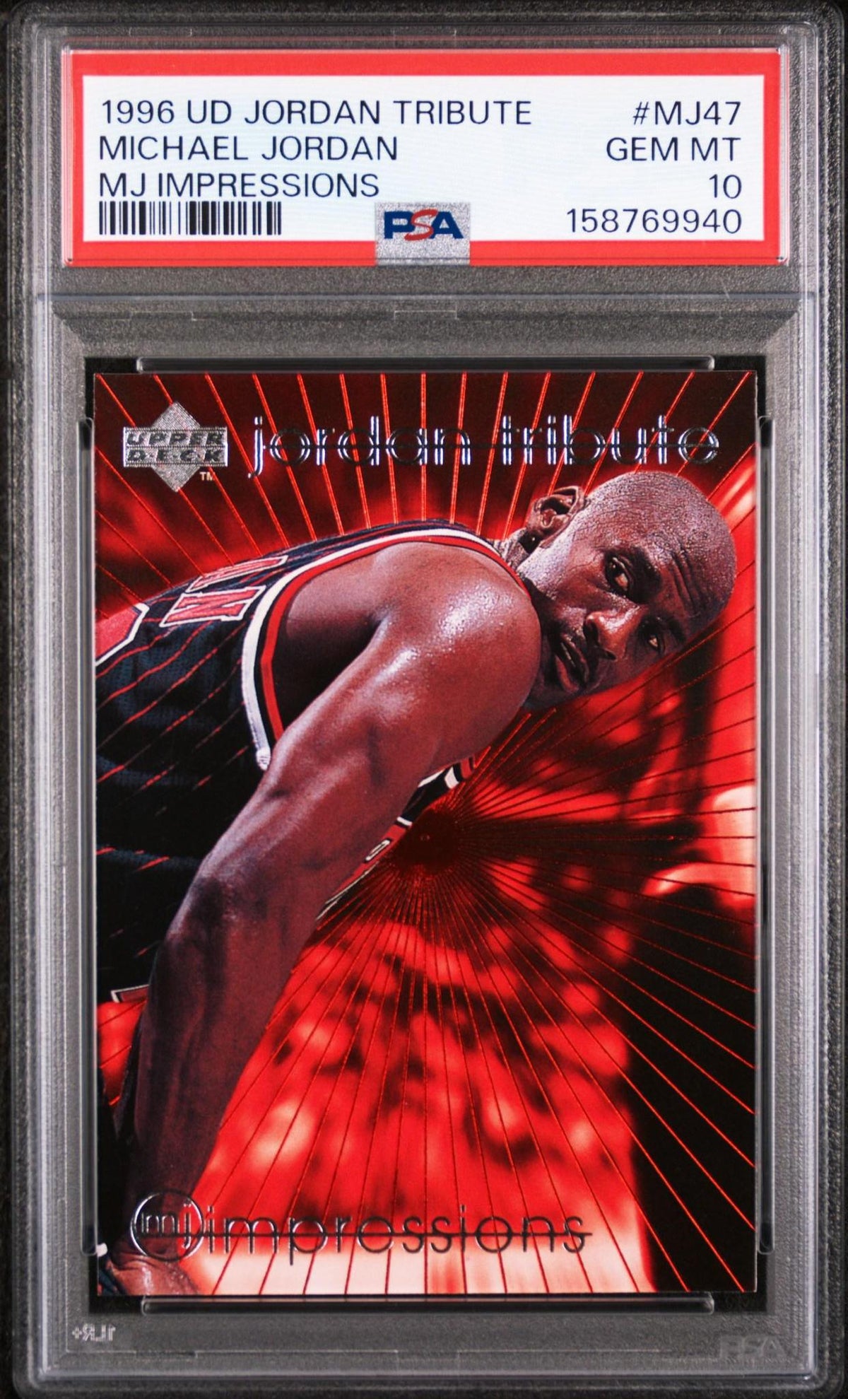 1996 UPPER DECK JORDAN TRIBUTE MJ47 MICHAEL JORDAN MJ IMPRESSIONS PSA 10