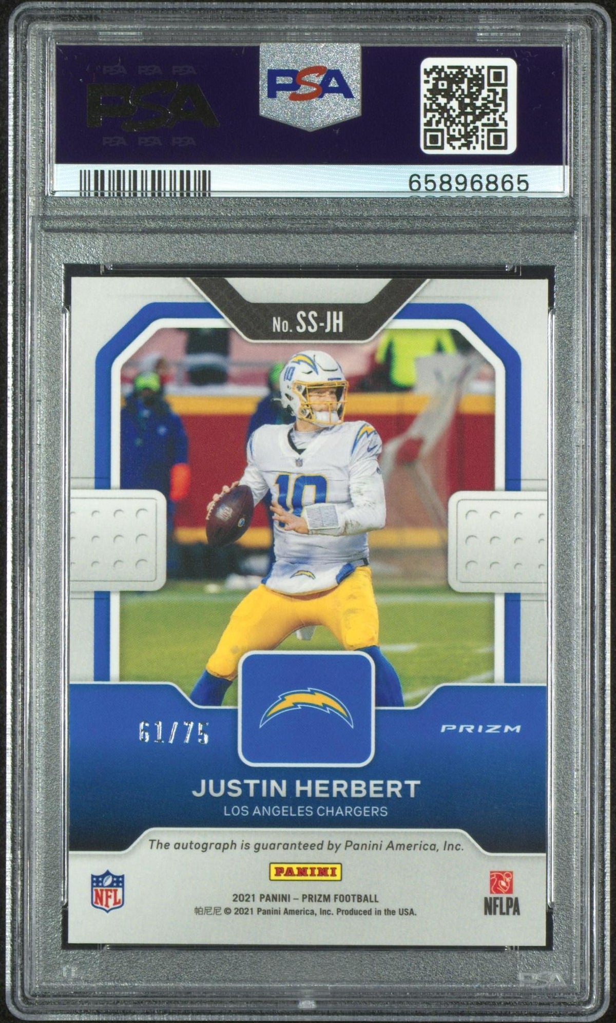 2021 PANINI PRIZM SENSATIONAL SIGNATURES SSJH JUSTIN HERBERT BLUE ICE PSA 10