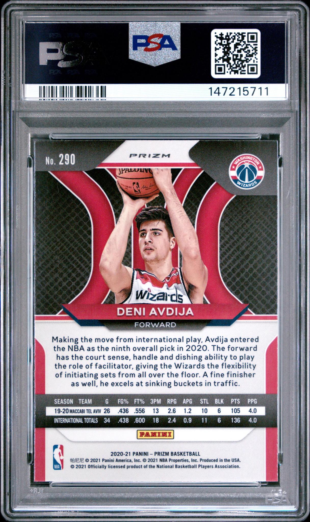 2020 Panini Prizm Deni Avdija #290 Red White Blue PSA 10