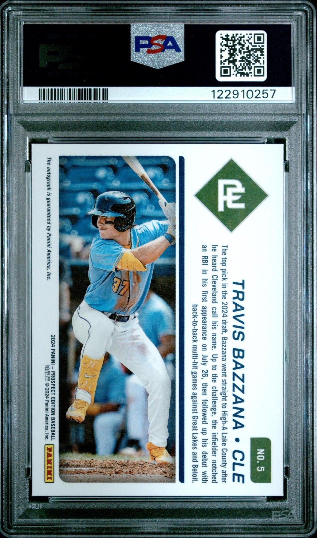 2024 PANINI PROSPECT EDITION PROSPECT TICKET 5 TRAVIS BAZZANA SIGNATURE PSA 10