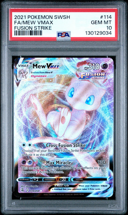 2021 Pokemon SWSH Full Art Mew Vmax Fusion Strike PSA 10