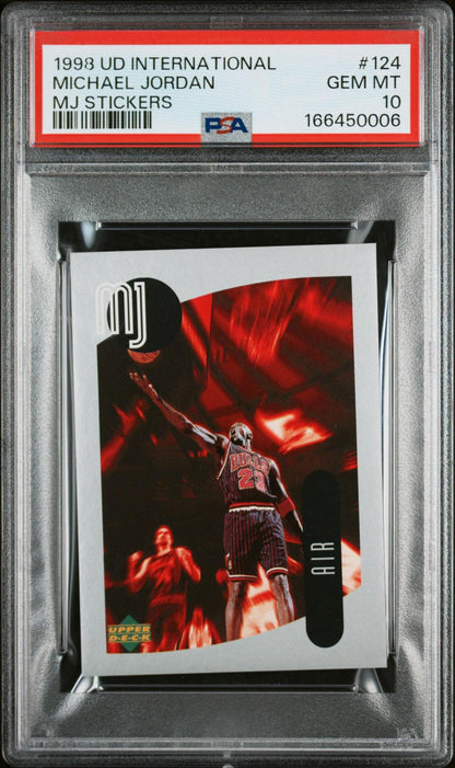 1998 UPPER DECK INTERNATIONAL MJ STICKERS 124 MICHAEL JORDAN PSA 10