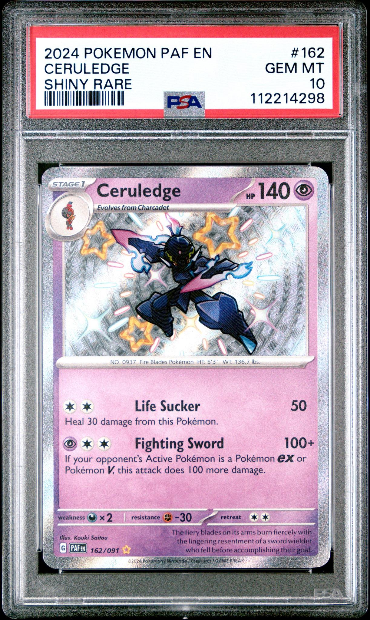 2024 Pokemon Ceruledge #162 Shiny Rare PSA 10