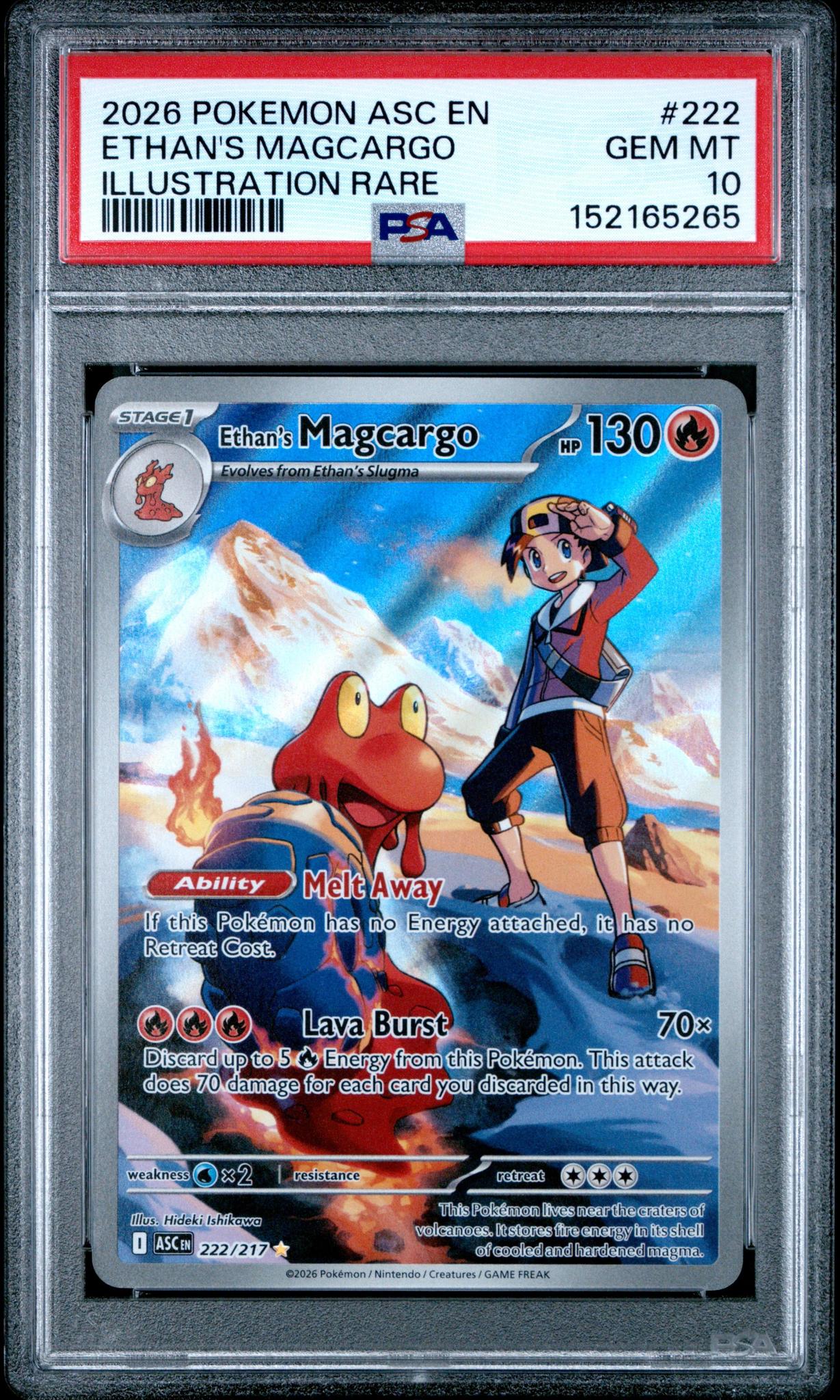 2026 Pokemon ASC Ethan's Magcargo #222 Illustration Rare PSA 10