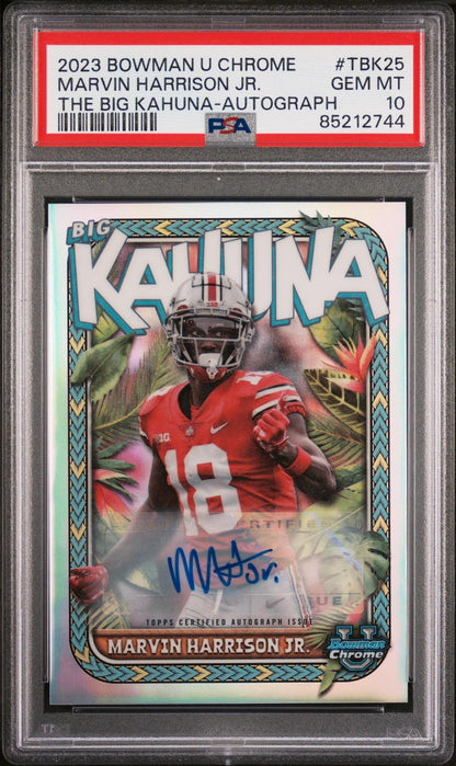 2023 BOWMAN UNIVERSITY CHROME THE BIG KAHUNA TBK25 MARVIN HARRISON JR. AUTOGRAPH PSA 10
