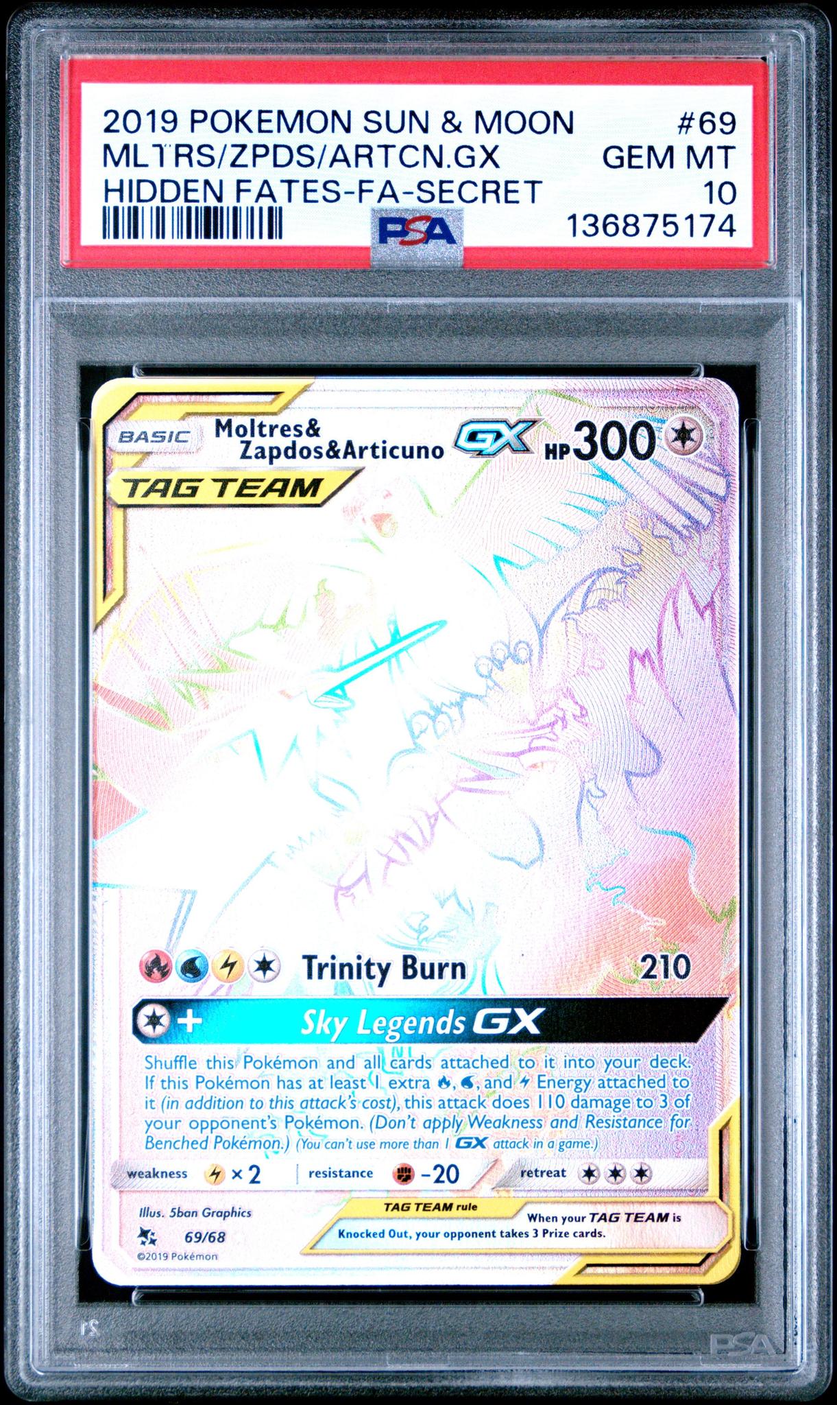 2019 Pokemon Sun & Moon Moltres & Zapdos & Articuno GX PSA 10