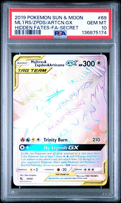 2019 Pokemon Sun & Moon Moltres & Zapdos & Articuno GX PSA 10