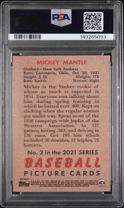 2021 TOPPS X MICKEY MANTLE COLLECTION 2 MICKEY MANTLE PSA 10