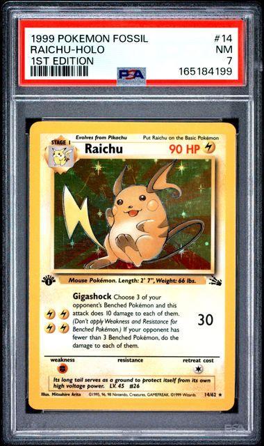 1999 Fossil Raichu-Holo 1st Edition PSA 7