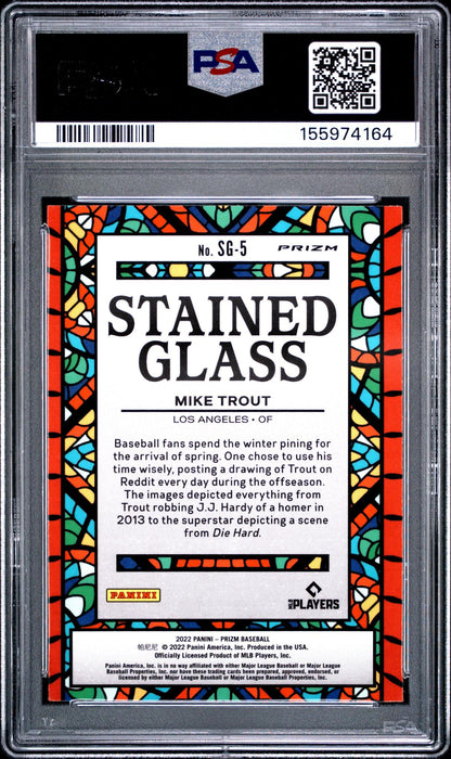 2022 PANINI PRIZM STAINED GLASS SG5 MIKE TROUT RED/WHITE/BLUE PRIZM PSA 10
