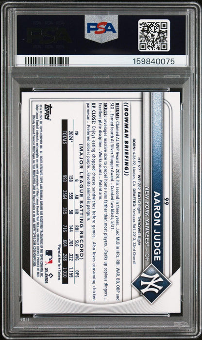 2025 BOWMAN CHROME SAPPHIRE EDITION 99 AARON JUDGE PSA 10