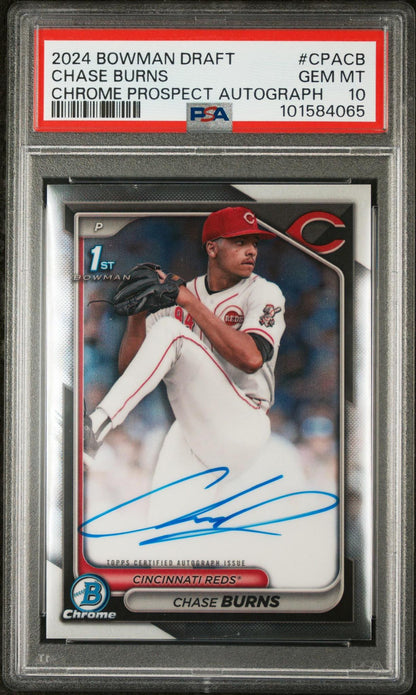 2024 BOWMAN DRAFT CHROME PROSPECT AUTOGRAPHS CPACB CHASE BURNS PSA 10
