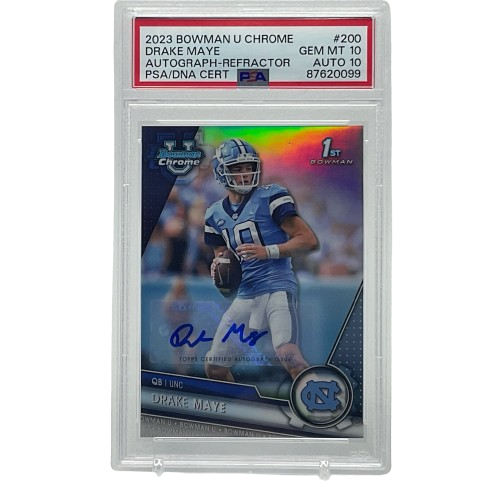 2023 Bowman Chrome University Drake Maye #200 Autograph Refractor /499 PSA 10