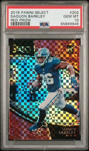 2018 PANINI SELECT #202 SAQUON BARKLEY RED PRIZM PSA 10