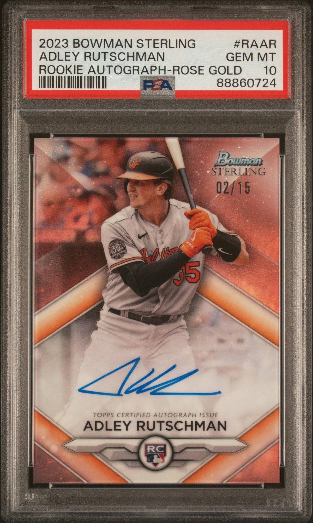 2023 BOWMAN STERLING ROOKIE AUTOGRAPHS RAAR ADLEY RUTSCHMAN ROSE GOLD REFRACTOR PSA 10