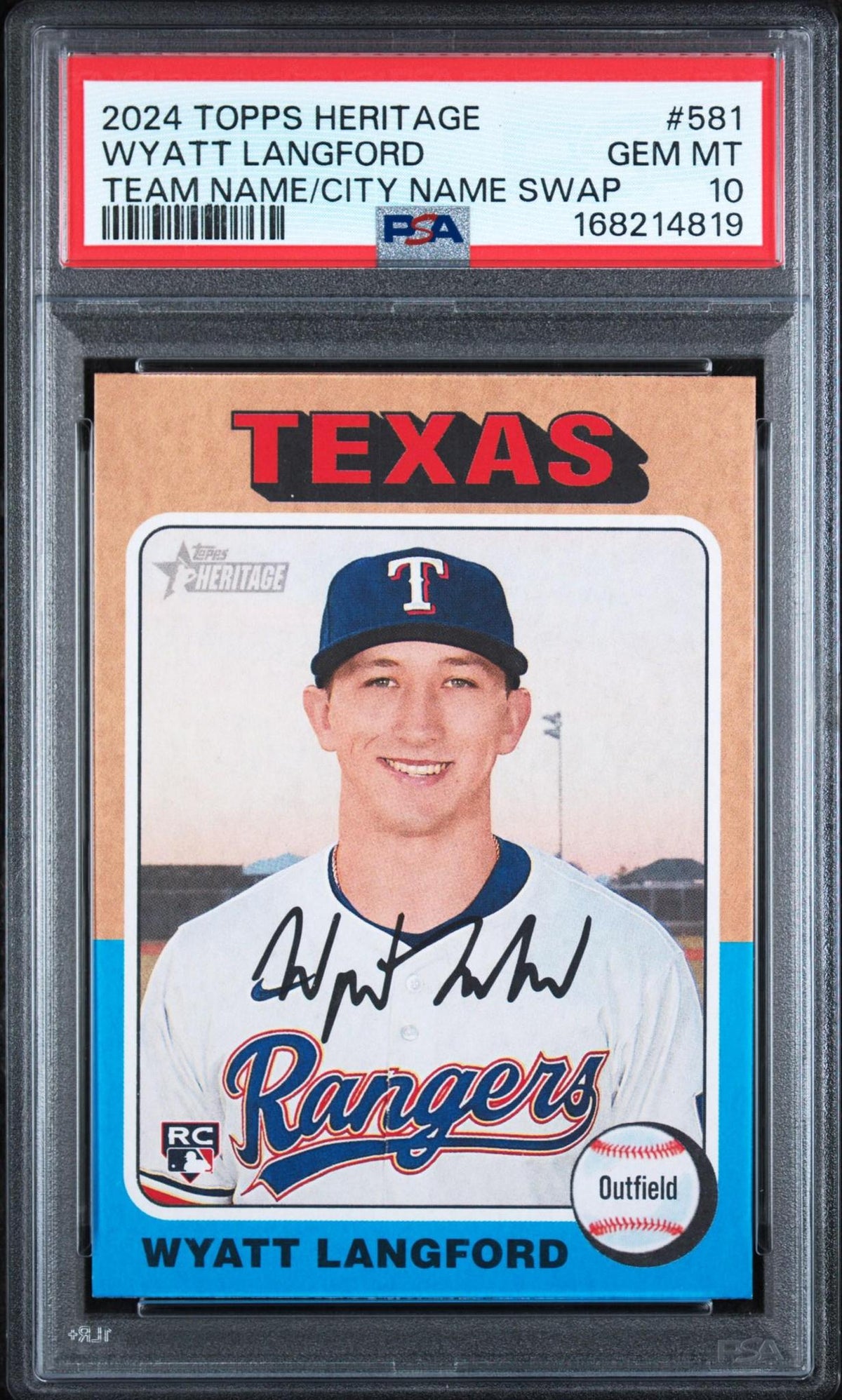 2024 TOPPS HERITAGE 581 WYATT LANGFORD TEAM NAME/CITY NAME SWAP PSA 10