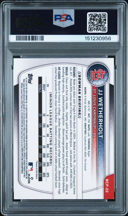2025 Bowman JJ Wetherholt #BCP22 Chrome Prospects PSA 10