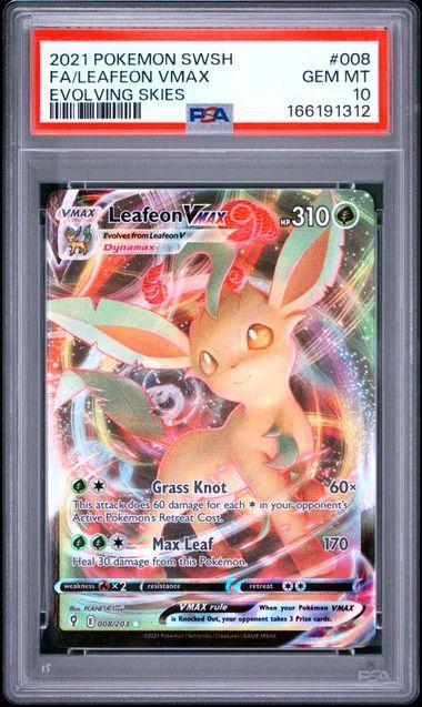 2021 POKEMON SWORD & SHIELD EVOLVING SKIES #008 FA/LEAFEON VMAX EVOLVING SKIES PSA 10