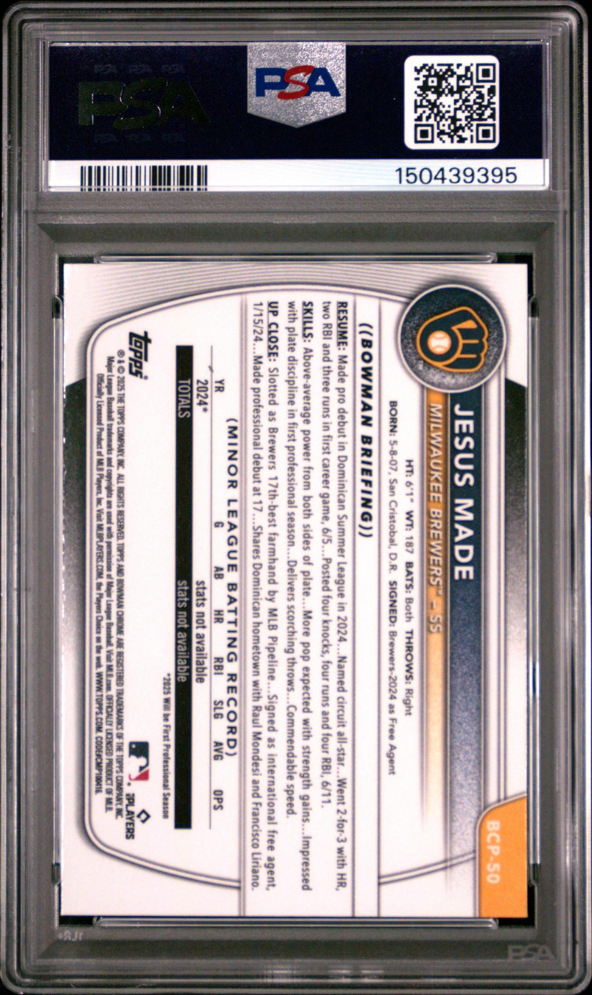 2025 Bowman Jesus Made #BCP50 Reptilian Refractor PSA 10