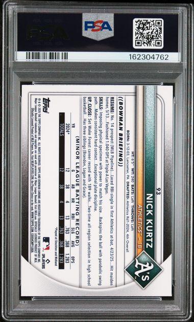 2025 BOWMAN CHROME 93 NICK KURTZ GEOMETRIC REFRACTOR PSA 10