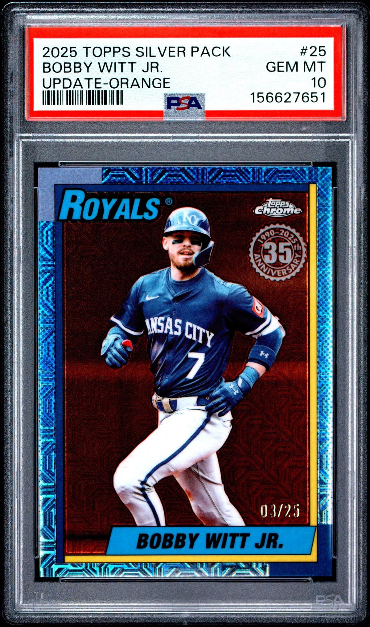 2025 TOPPS UPDATE SILVER PACK 1990 CHROME PROMO 25 BOBBY WITT JR. ORANGE PSA 10