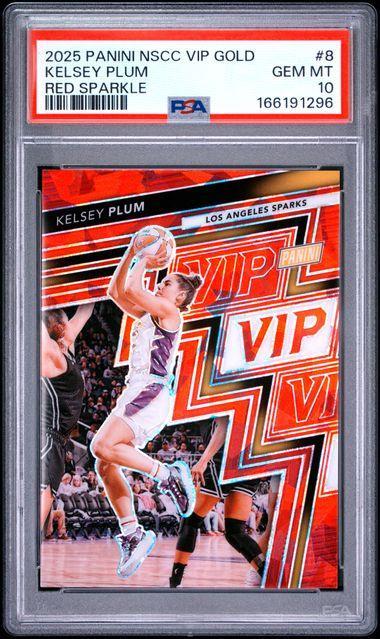 2025 PANINI NATIONAL SPORTS COLLECTORS CONVENTION VIP GOLD #8 KELSEY PLUM RED SPARKLE PSA 10