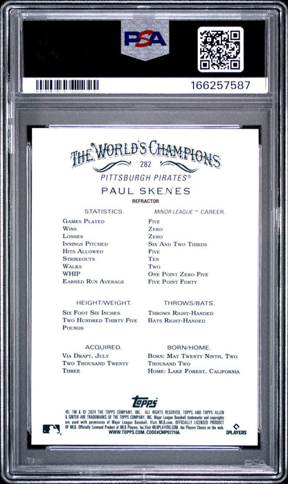 2024 TOPPS ALLEN & GINTER 282 PAUL SKENES CHROME-REFRACTOR PSA 10