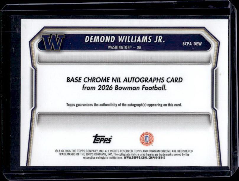2026 Bowman Chrome U Demond Williams #BCPA-DEW Autograph /150