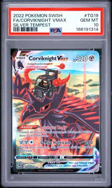2022 POKEMON SWORD & SHIELD SILVER TEMPEST #TG19 FA/CORVIKNIGHT VMAX SILVER TEMPEST PSA 10