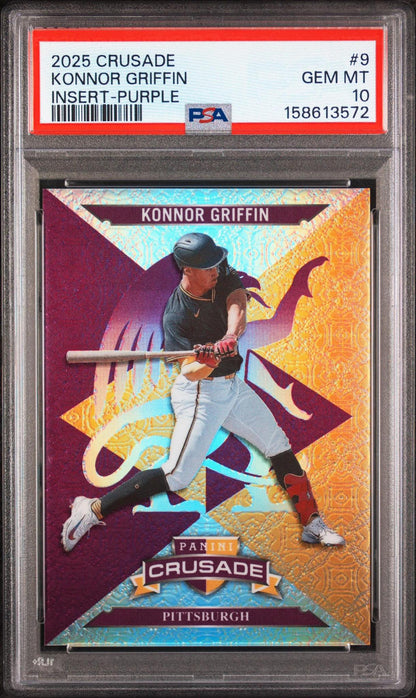 2025 PANINI CRUSADE CRUSADE INSERTS 9 KONNOR GRIFFIN PURPLE PSA 10