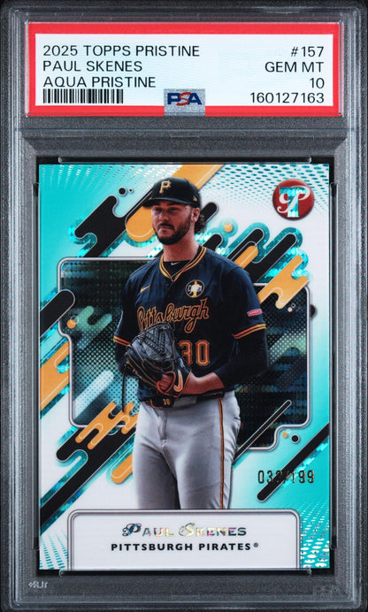 2025 TOPPS PRISTINE 157 PAUL SKENES AQUA /199 PSA 10