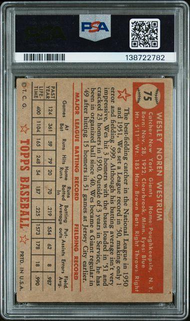 1952 TOPPS #75 WES WESTRUM PSA 2