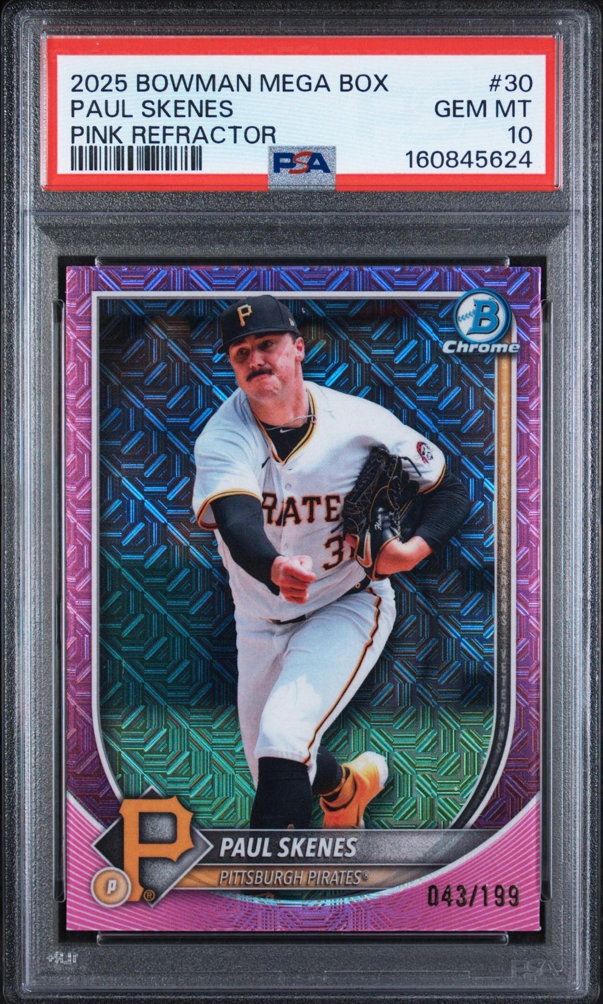 2025 BOWMAN MEGA BOX CHROME 30 PAUL SKENES PINK REFRACTOR PSA 10