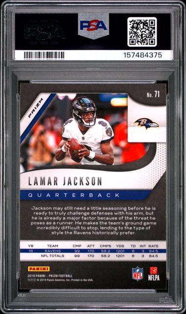 2019 PANINI PRIZM #71 LAMAR JACKSON DISCO PRIZM PSA 10