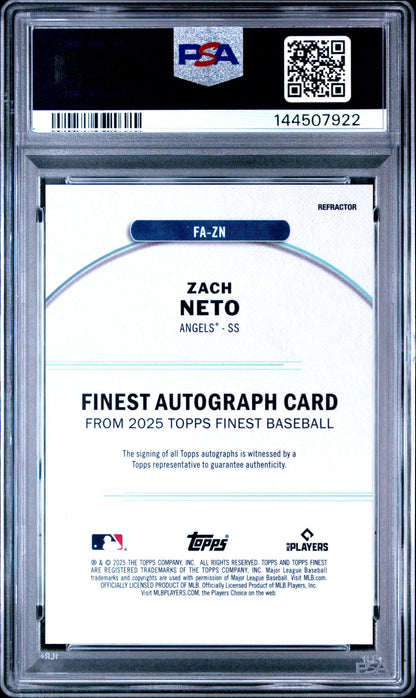 2025 Finest Zach Neto #ZN Autograph PSA 10