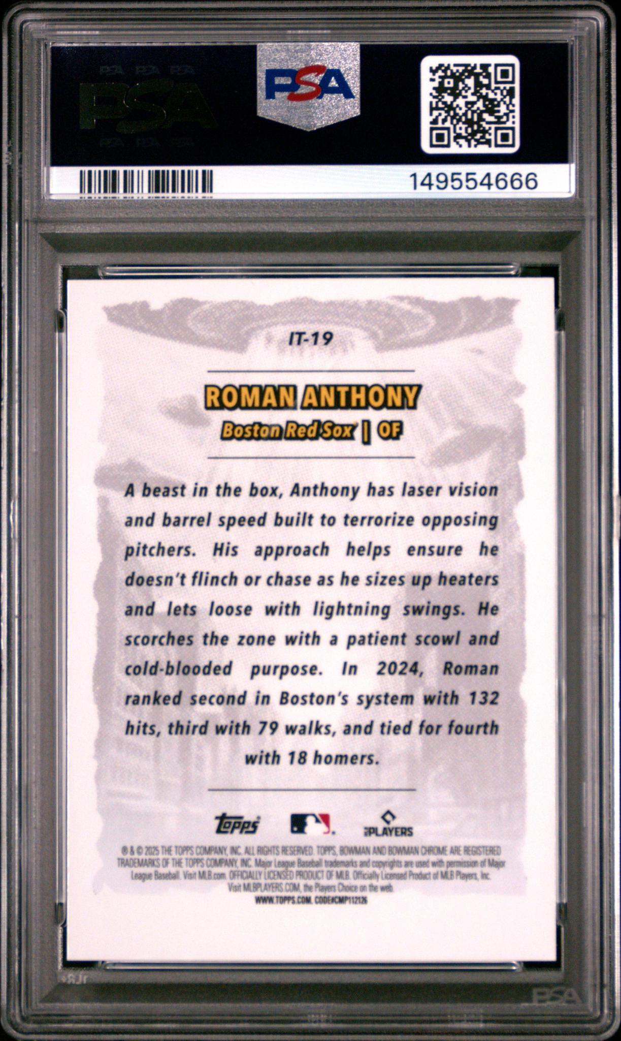 2025 Bowman Chrome Roman Anthony #IT-19 It Came To The League PSA 10